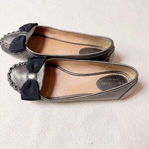 kate spade Metallic Silver Leather Bow Ballet Flats